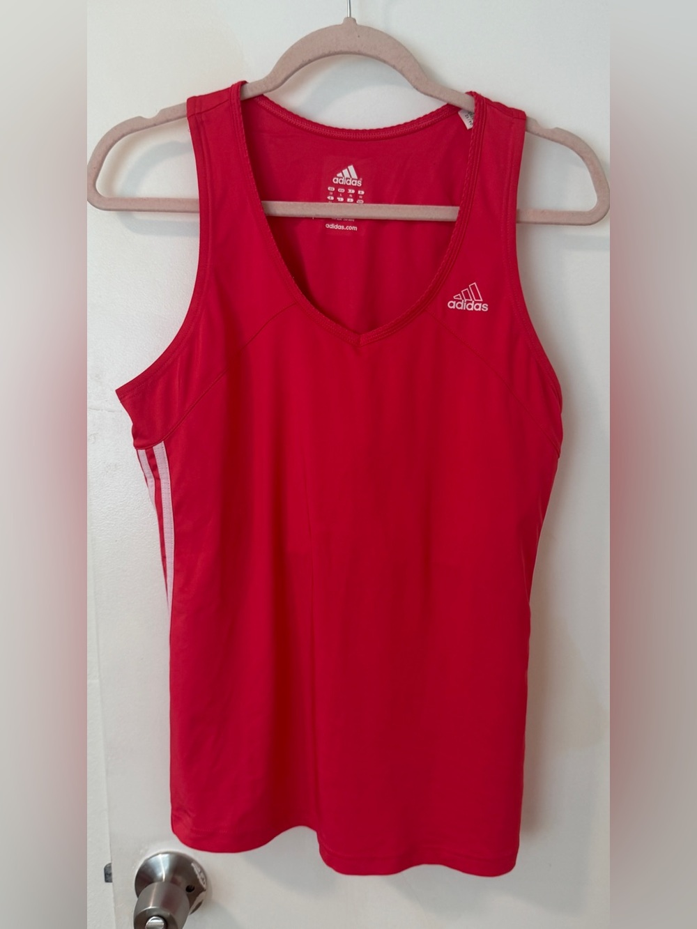 Adidas Women's Pink and White 3-Stripes Athletic Tank Top